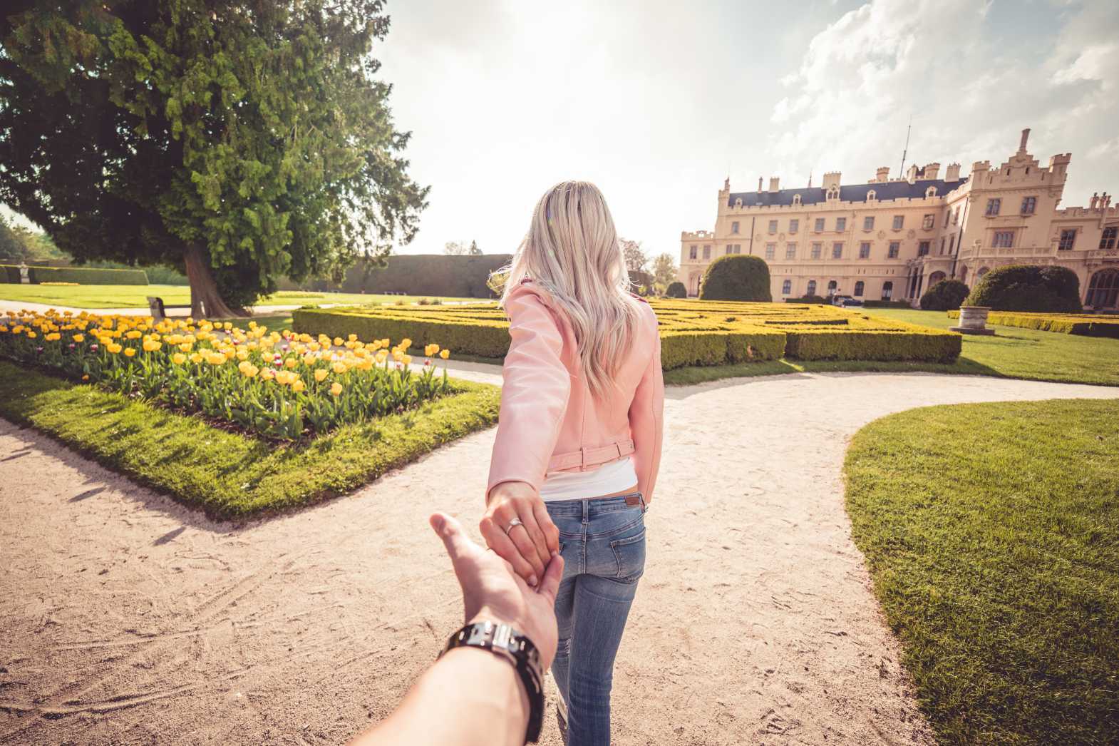 Free stock photo of Young Couple Enjoys Walking in Chateau Garden #followmeto from picjumbo.com